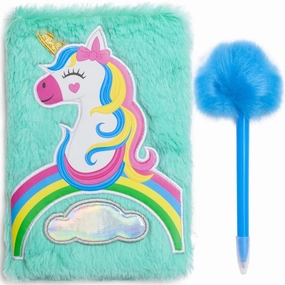 Note Pad And Fluffy Pen Set - Rainbow Unicorn