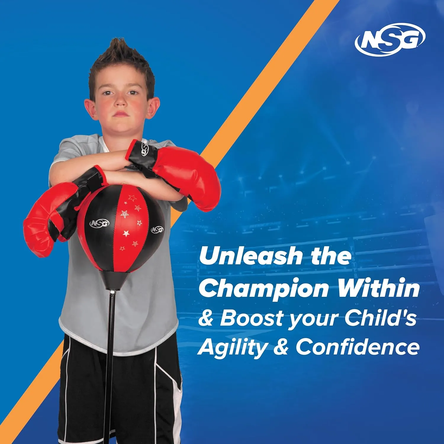 NSG Punching Bag for Kids & Boxing Gloves Set - Adjustable Freestanding Speed Bag with Spring-Loaded Stand, Junior Boxing Gloves & Hand Pump - Portable, Easy Assembly for Boys, Teens, Toddlers Ages 4 