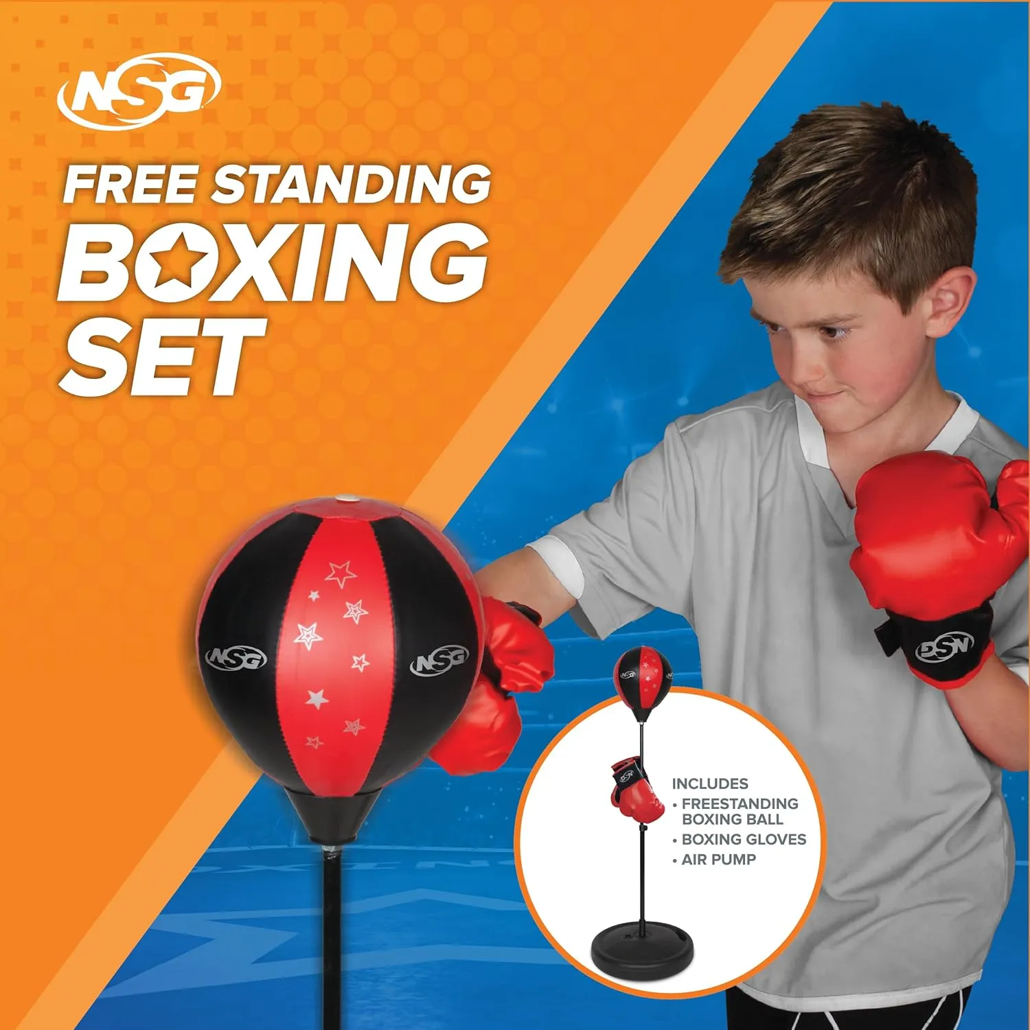 NSG Punching Bag for Kids & Boxing Gloves Set - Adjustable Freestanding Speed Bag with Spring-Loaded Stand, Junior Boxing Gloves & Hand Pump - Portable, Easy Assembly for Boys, Teens, Toddlers Ages 4 