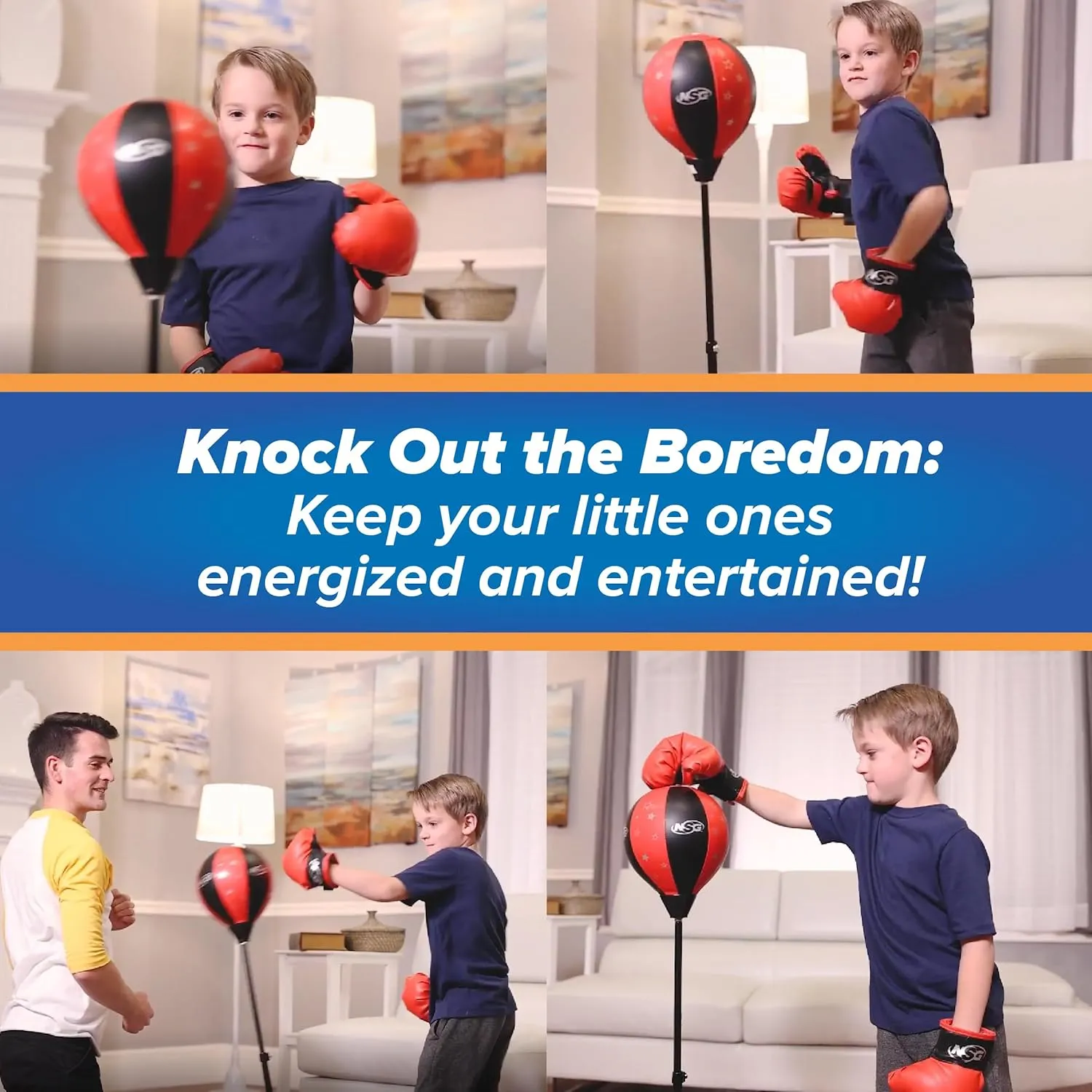 NSG Punching Bag for Kids & Boxing Gloves Set - Adjustable Freestanding Speed Bag with Spring-Loaded Stand, Junior Boxing Gloves & Hand Pump - Portable, Easy Assembly for Boys, Teens, Toddlers Ages 4 