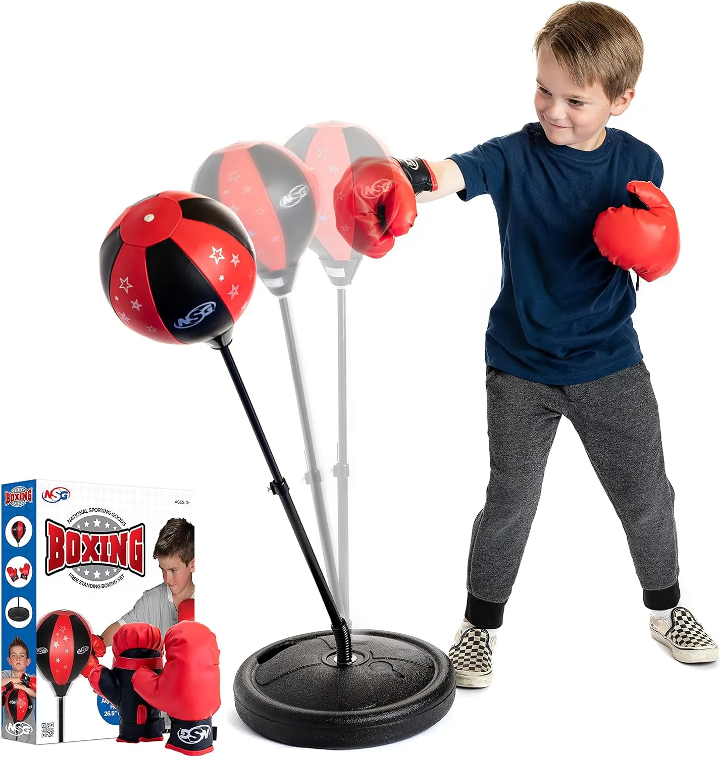 NSG Punching Bag for Kids & Boxing Gloves Set - Adjustable Freestanding Speed Bag with Spring-Loaded Stand, Junior Boxing Gloves & Hand Pump - Portable, Easy Assembly for Boys, Teens, Toddlers Ages 4 