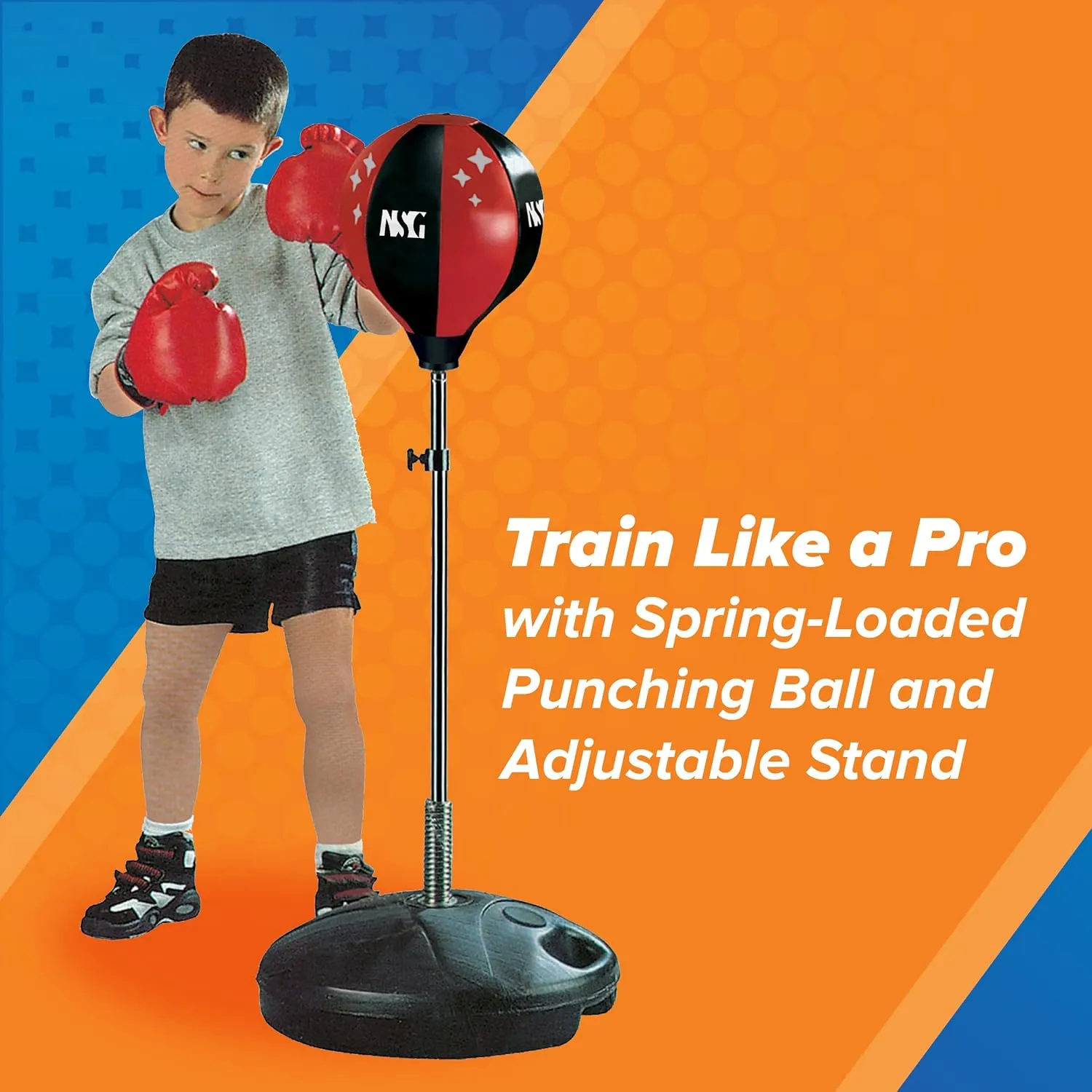 NSG Punching Bag for Kids & Boxing Gloves Set - Adjustable Freestanding Speed Bag with Spring-Loaded Stand, Junior Boxing Gloves & Hand Pump - Portable, Easy Assembly for Boys, Teens, Toddlers Ages 4 
