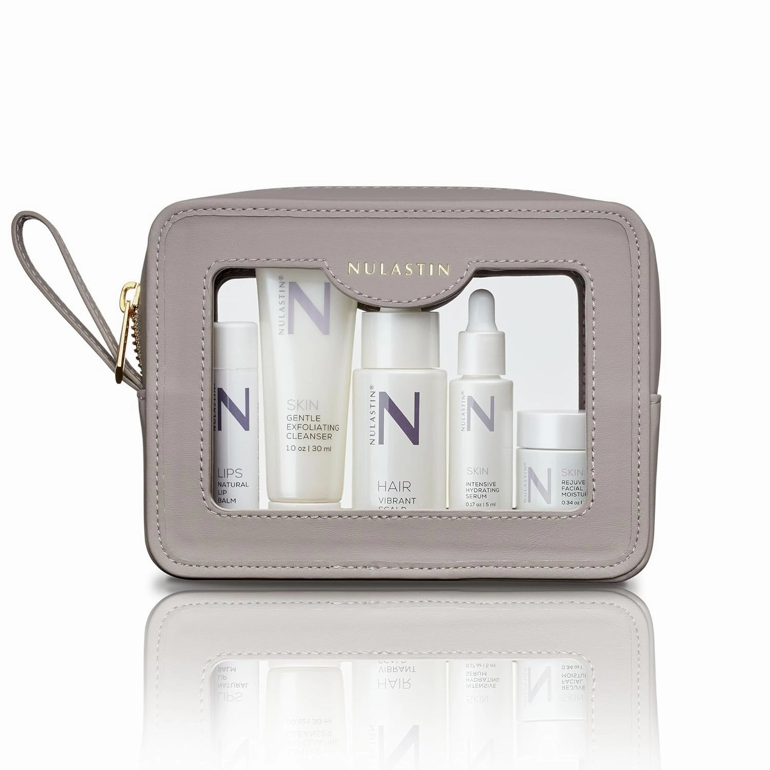 NULASTIN Mini Skin Care Set - The Luxe Travel Kit - 5 Travel Size Toiletries & Beauty Products - Includes Exfoliating Cleanser, Hydrating Serum, Moisturizer, Scalp Treatment & Lip Balm (5 Piece Set)
