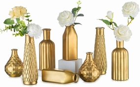 NUPTIO Gold Glass Flower Vase: Set of 8 Small Bud Vases for Flowers Bulk - Vintage Bottles for Wedding Centerpieces for Tables Decor Decorative Home Centerpiece Decorations