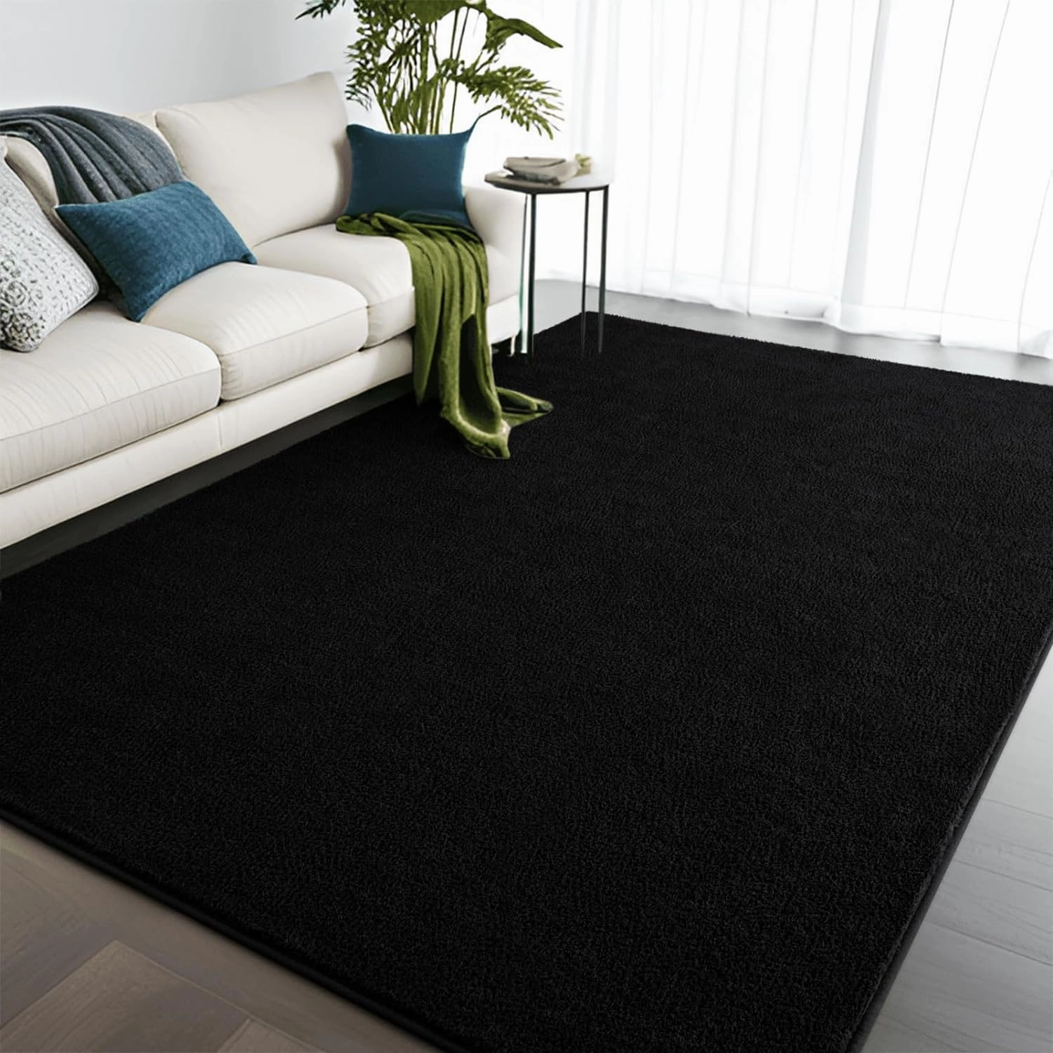 Nuttumico Large Modern Area Rugs for Bedroom Living Room, 4x6 Feet Black Rug, Thickened Memory-Foam Indoor Carpets, Minimalist Rug for Boys Girls, Soft, Non-Slip and Machine-Washable