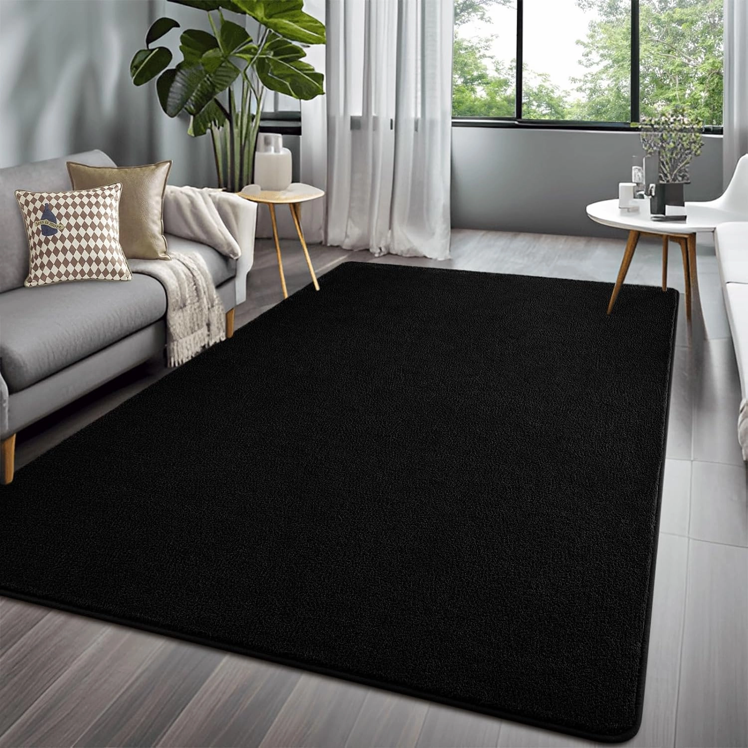 Nuttumico Large Modern Area Rugs for Bedroom Living Room, 4x6 Feet Black Rug, Thickened Memory-Foam Indoor Carpets, Minimalist Rug for Boys Girls, Soft, Non-Slip and Machine-Washable