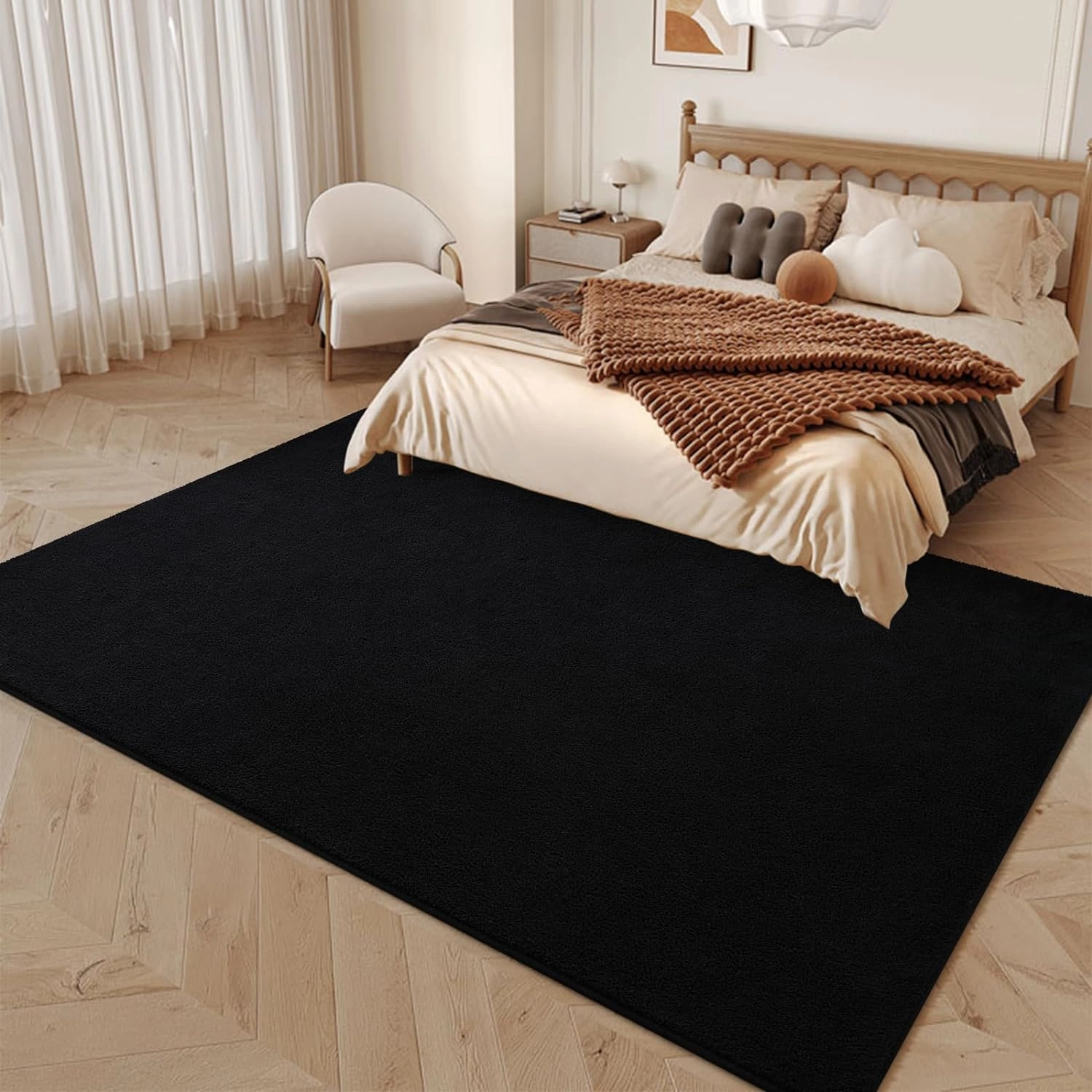 Nuttumico Large Modern Area Rugs for Bedroom Living Room, 4x6 Feet Black Rug, Thickened Memory-Foam Indoor Carpets, Minimalist Rug for Boys Girls, Soft, Non-Slip and Machine-Washable