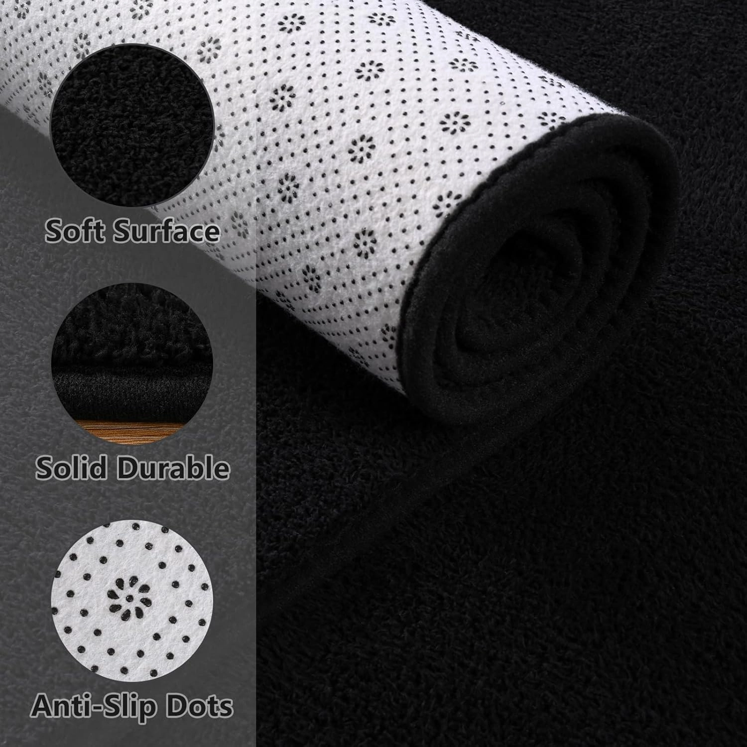 Nuttumico Large Modern Area Rugs for Bedroom Living Room, 4x6 Feet Black Rug, Thickened Memory-Foam Indoor Carpets, Minimalist Rug for Boys Girls, Soft, Non-Slip and Machine-Washable