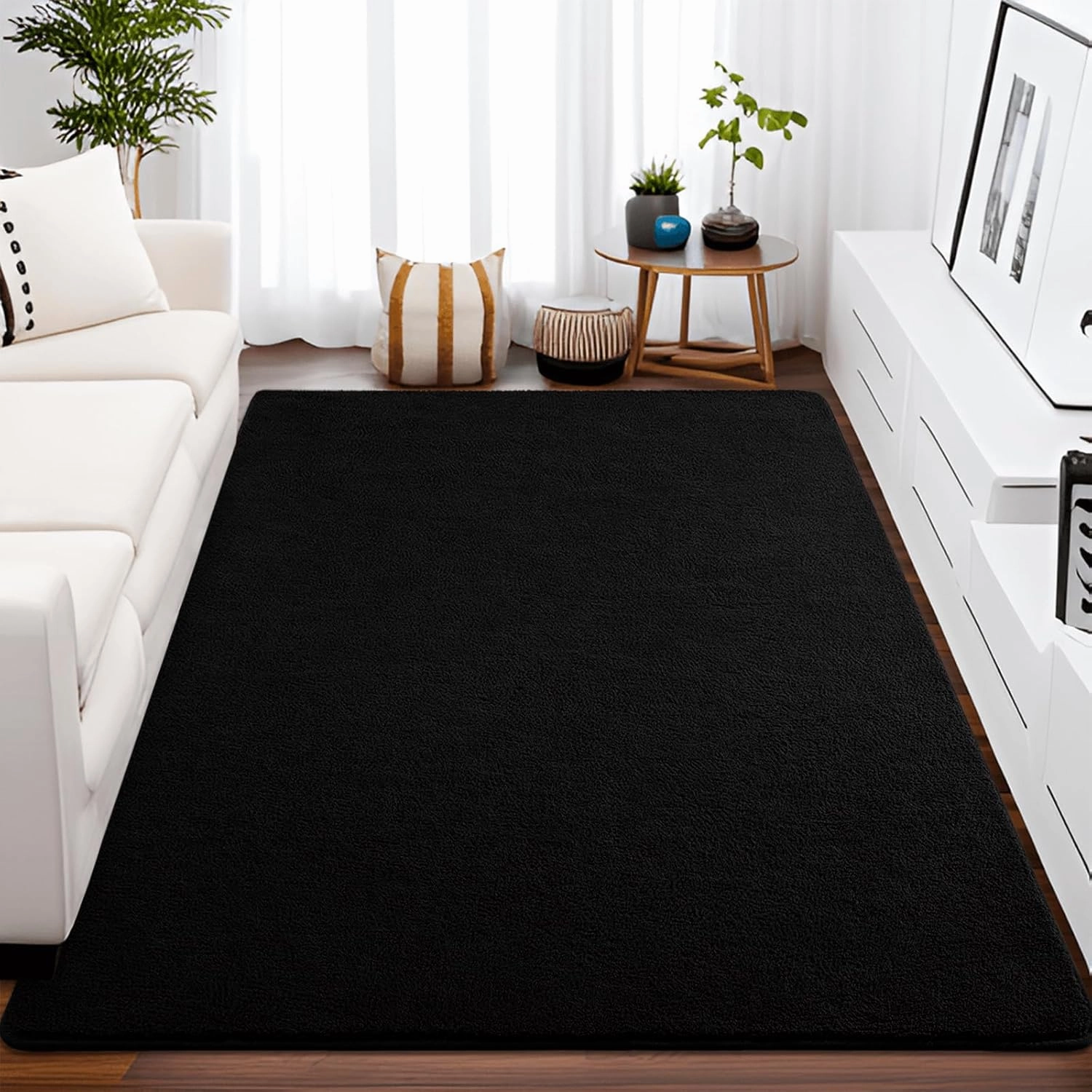 Nuttumico Large Modern Area Rugs for Bedroom Living Room, 4x6 Feet Black Rug, Thickened Memory-Foam Indoor Carpets, Minimalist Rug for Boys Girls, Soft, Non-Slip and Machine-Washable
