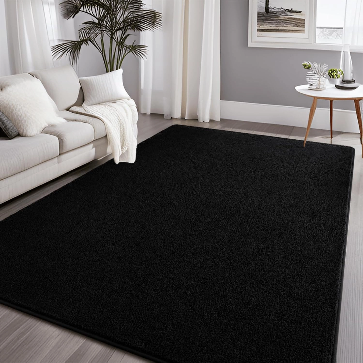 Nuttumico Large Modern Area Rugs for Bedroom Living Room, 4x6 Feet Black Rug, Thickened Memory-Foam Indoor Carpets, Minimalist Rug for Boys Girls, Soft, Non-Slip and Machine-Washable