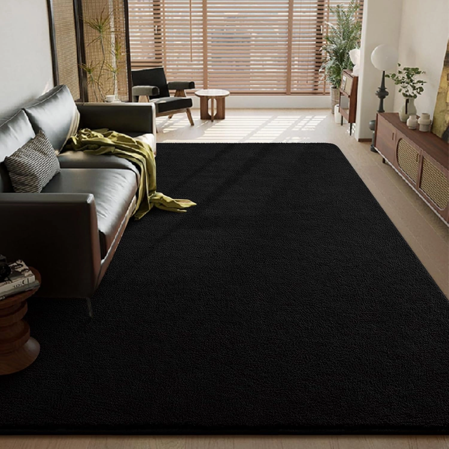 Nuttumico Large Modern Area Rugs for Bedroom Living Room, 4x6 Feet Black Rug, Thickened Memory-Foam Indoor Carpets, Minimalist Rug for Boys Girls, Soft, Non-Slip and Machine-Washable