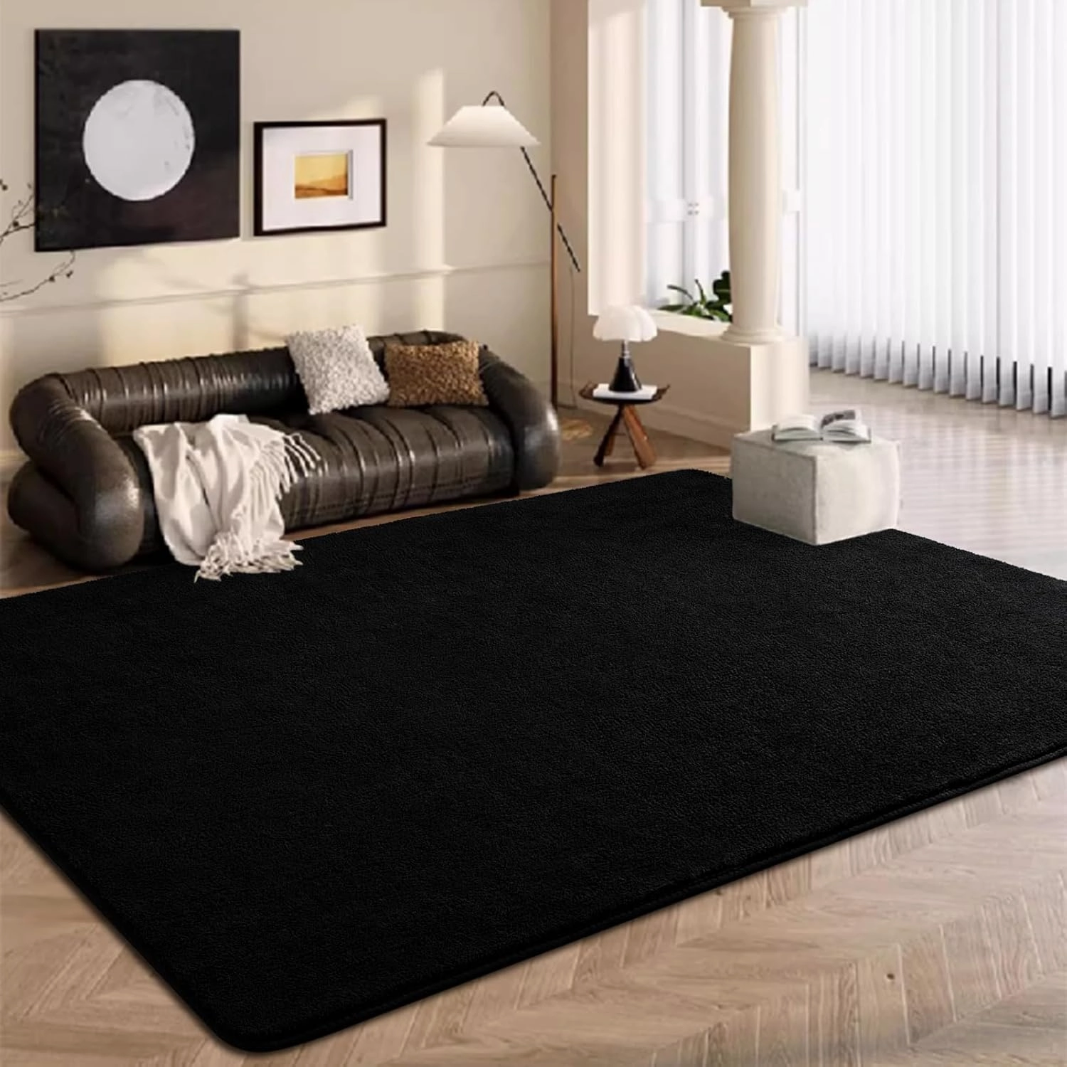 Nuttumico Large Modern Area Rugs for Bedroom Living Room, 4x6 Feet Black Rug, Thickened Memory-Foam Indoor Carpets, Minimalist Rug for Boys Girls, Soft, Non-Slip and Machine-Washable