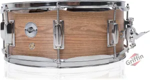 Oak Wood Snare Drum by GRIFFIN | PVC on Poplar Wood Shell 14" x 5.5" | Percussion Musical Instrument with Drummers Key for Students & Professionals|8 Tuning Lugs & Deluxe Snare Strainer