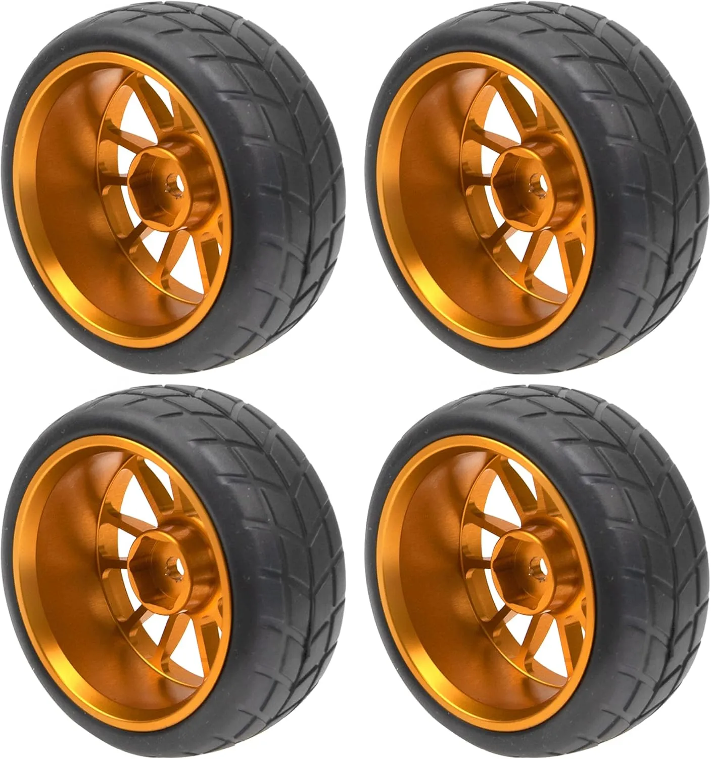 OD 2.55" Rubber Tires & Metal Wheel Rims 12mm Hex Hub Compatible with HSP Tamiya HPI Kyosho 1/10 On-Road Touring Car WLtoys 1/14 144001 Traxxas 1/16 Slash 1/18 A959B RC Buggy (Orange)