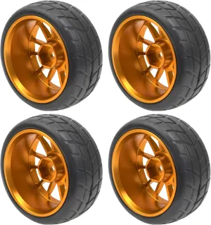 OD 2.55" Rubber Tires & Metal Wheel Rims 12mm Hex Hub Compatible with HSP Tamiya HPI Kyosho 1/10 On-Road Touring Car WLtoys 1/14 144001 Traxxas 1/16 Slash 1/18 A959B RC Buggy (Orange)