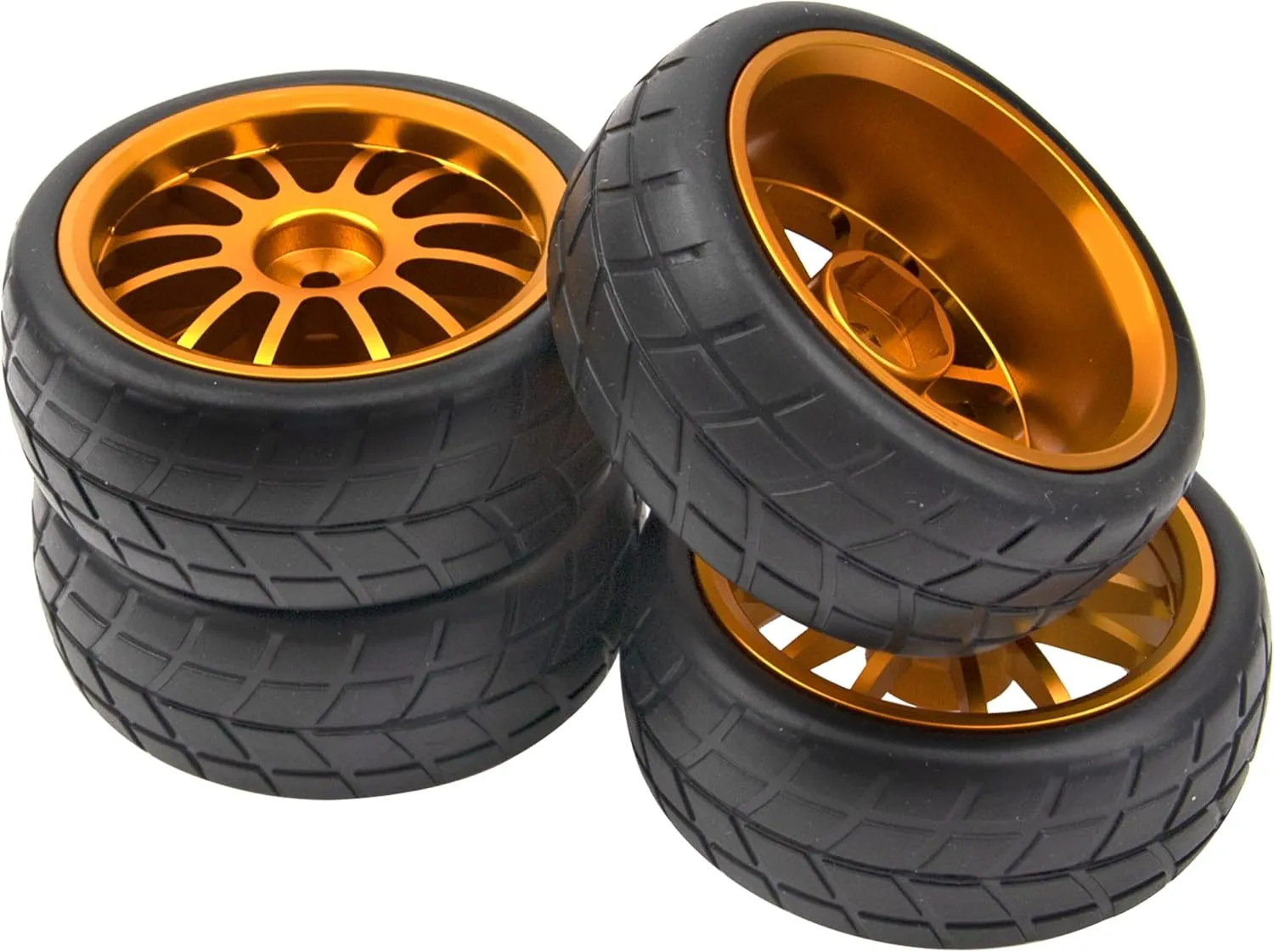 OD 2.55" Rubber Tires & Metal Wheel Rims 12mm Hex Hub Compatible with HSP Tamiya HPI Kyosho 1/10 On-Road Touring Car WLtoys 1/14 144001 Traxxas 1/16 Slash 1/18 A959B RC Buggy (Orange)