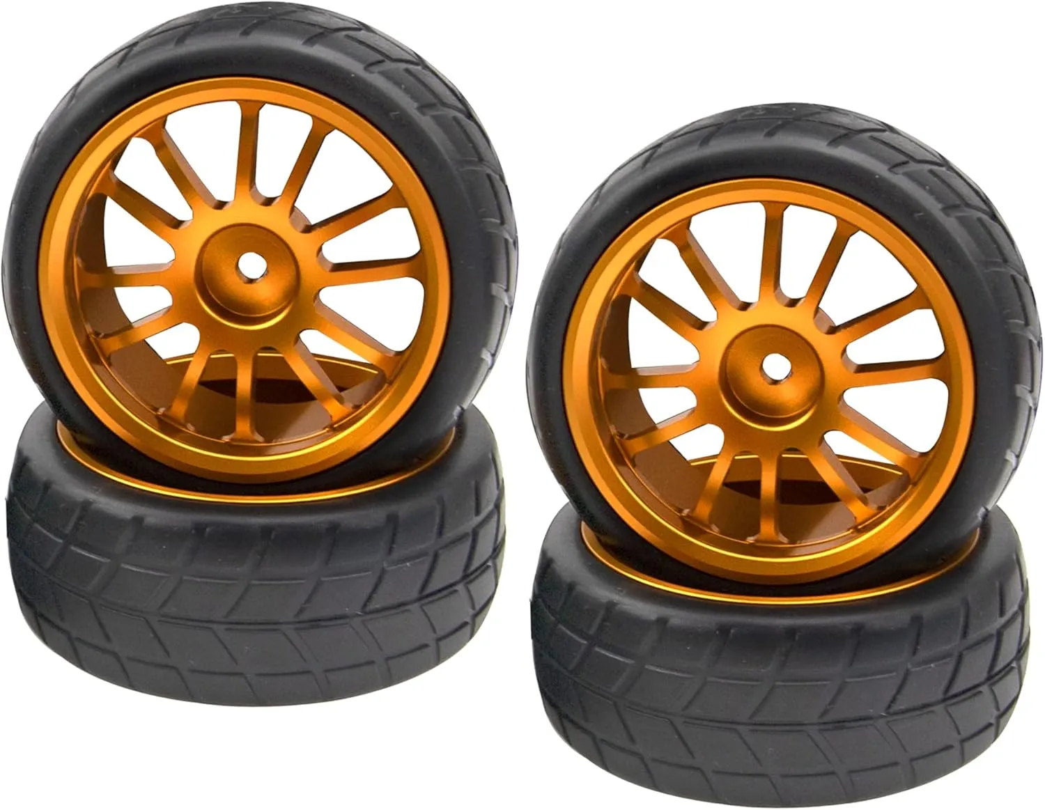 OD 2.55" Rubber Tires & Metal Wheel Rims 12mm Hex Hub Compatible with HSP Tamiya HPI Kyosho 1/10 On-Road Touring Car WLtoys 1/14 144001 Traxxas 1/16 Slash 1/18 A959B RC Buggy (Orange)