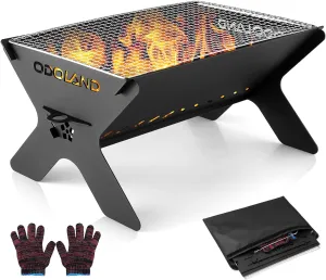Odoland Bundle - 2 Items Camping Campfire Grill and 10pcs Camping Cookware