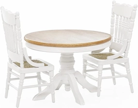 Odoria Dollhouse Dining Table Chairs: 3Pcs 1/12 Scale Miniature Dining Set for Kitchen Dining Room Modern - Mini Wooden Furniture Round Table White and Burlywood