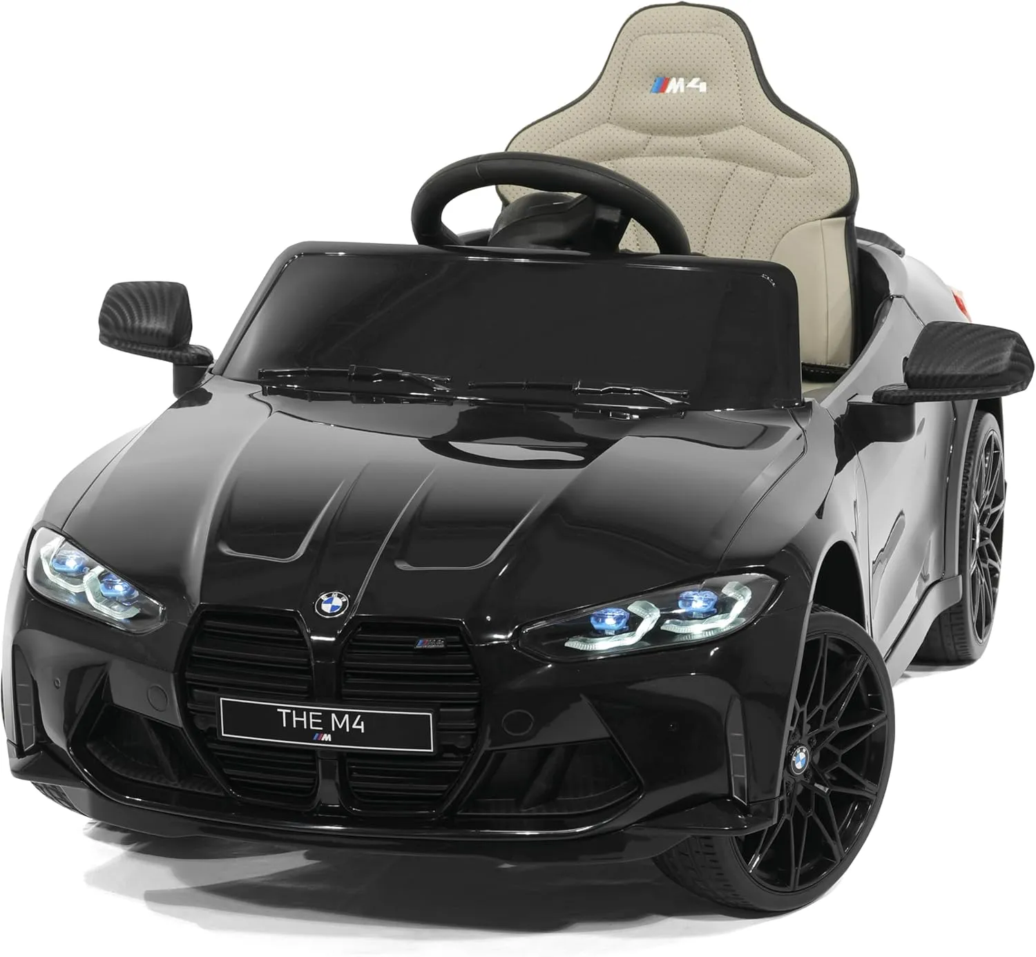 Officially Licensed BMW M4 Kids Battery Operated Electric Ride-On Car with MP3 USB Player, 12V Battery Power, LED Lights, EVA Foam Rubber Wheels (Black)