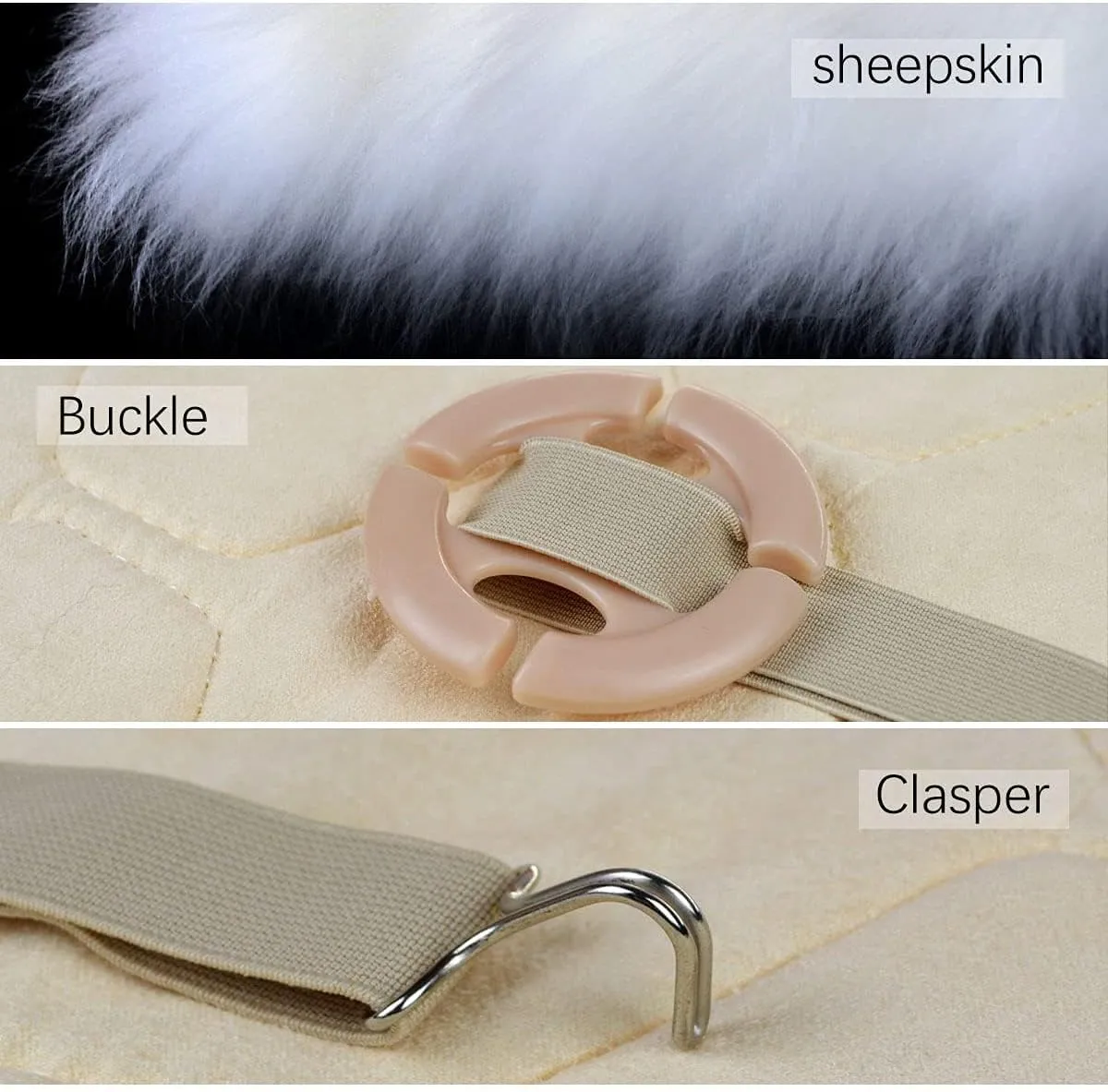 OKAYDA Natural Sheepskin Car Seat Cover Fluffy Square seat Cushion Universal Size Fit for Most Car, Truck, SUV, or Van (White)