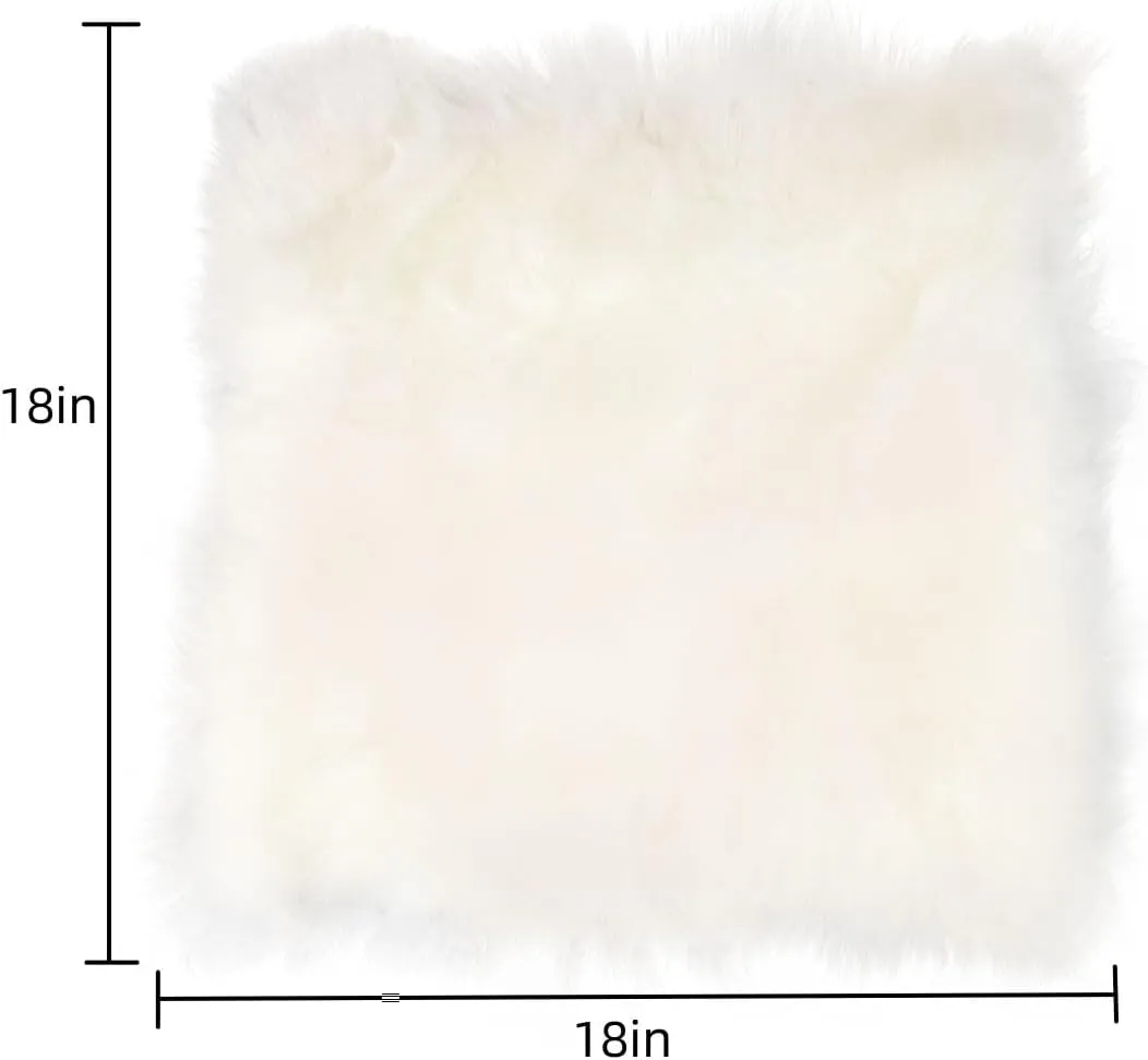 OKAYDA Natural Sheepskin Car Seat Cover Fluffy Square seat Cushion Universal Size Fit for Most Car, Truck, SUV, or Van (White)