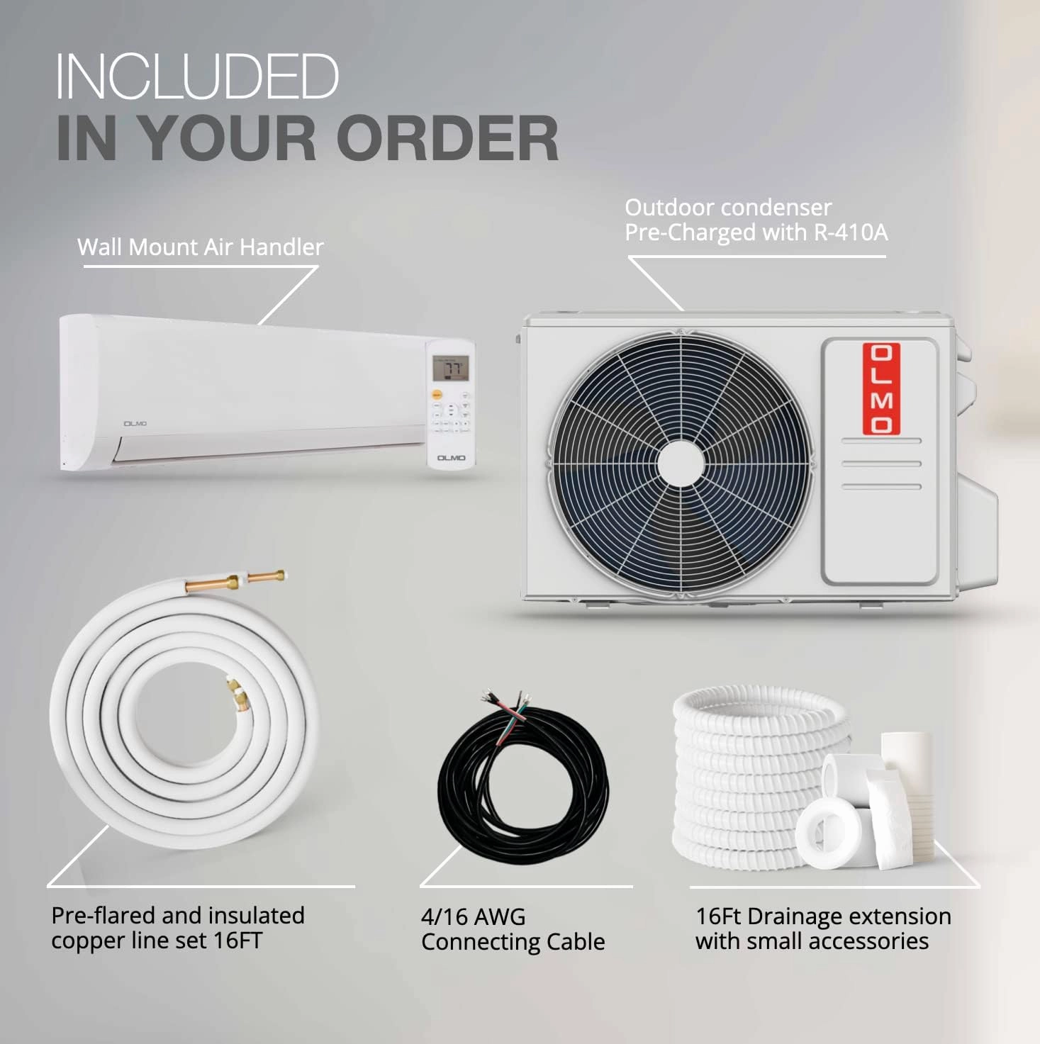 OLMO Alpic 12,000 BTU, 110/120V, 17.4 SEER2, Pre-charged Ductless Mini Split Air Conditioner with Heat Pump Including 16ft Installation Kit…