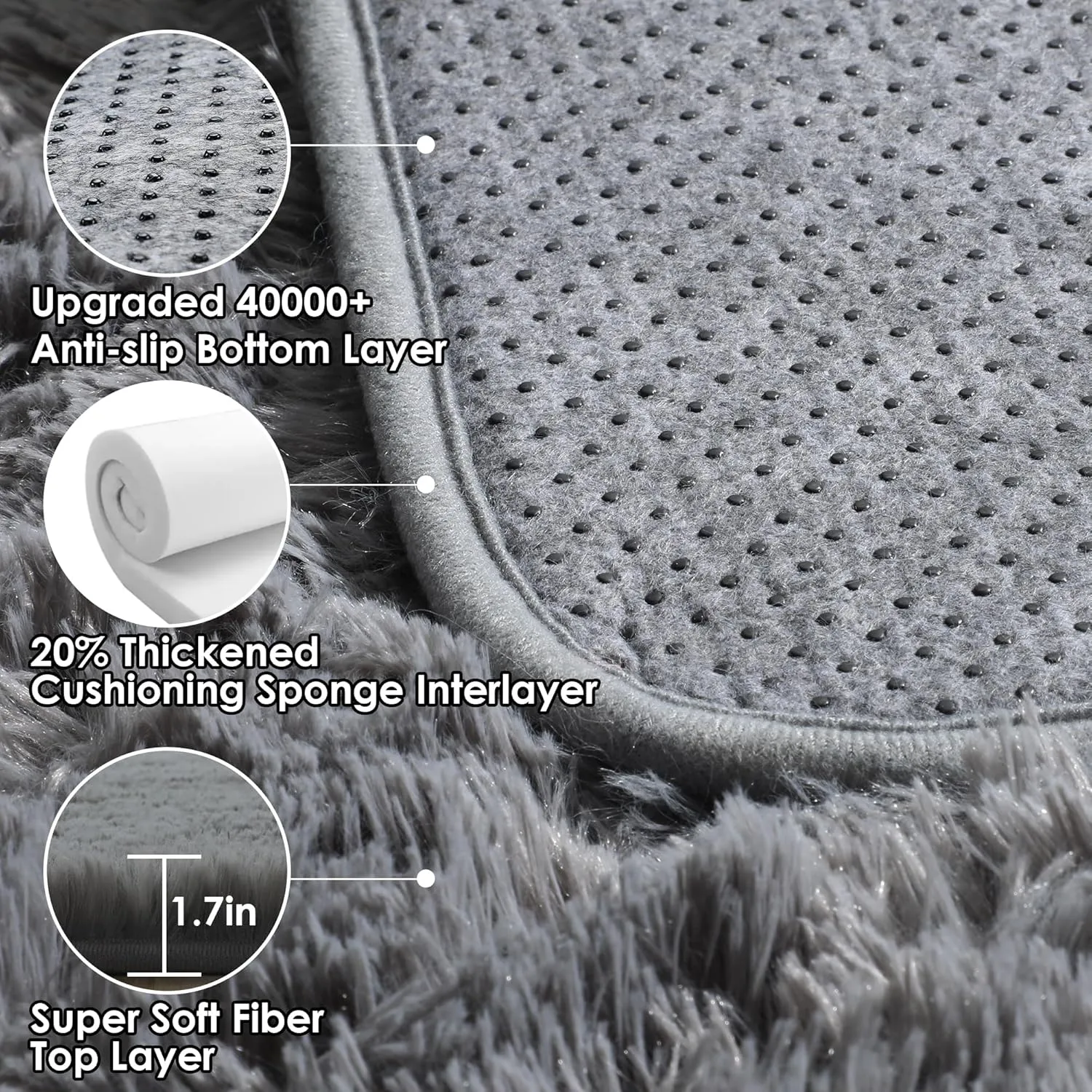 ONASAR 2x6 Grey Runner Rugs for Bedroom Living Room, Washable Fluffy Bedside Hallway Throw Area Rug, Gray Ultra Soft Plush Furry Floor Carpet Mat for Nursery Kids Dorm Closet Home Decor Aesthetic