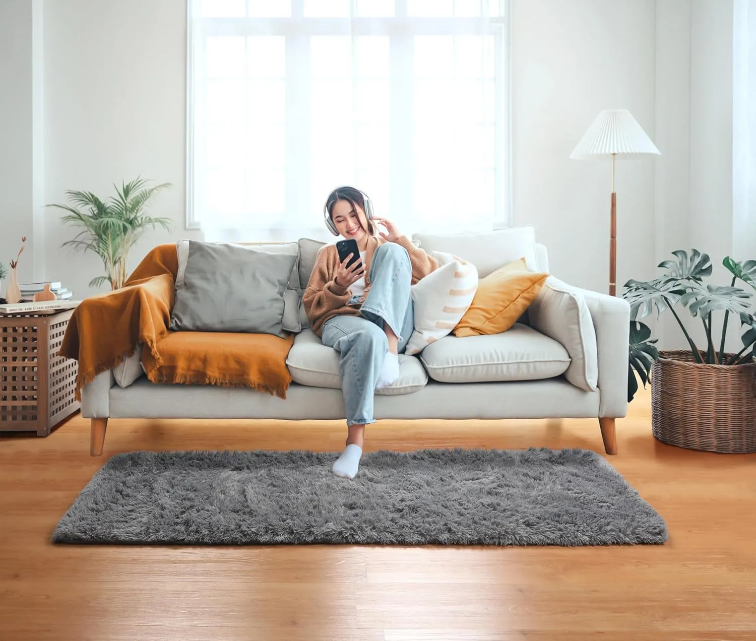 ONASAR 2x6 Grey Runner Rugs for Bedroom Living Room, Washable Fluffy Bedside Hallway Throw Area Rug, Gray Ultra Soft Plush Furry Floor Carpet Mat for Nursery Kids Dorm Closet Home Decor Aesthetic