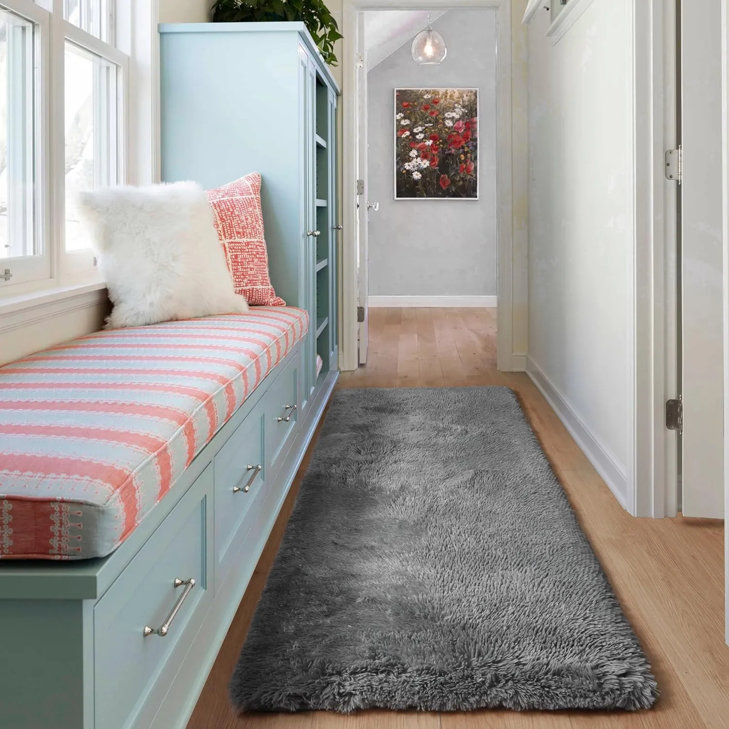 ONASAR 2x6 Grey Runner Rugs for Bedroom Living Room, Washable Fluffy Bedside Hallway Throw Area Rug, Gray Ultra Soft Plush Furry Floor Carpet Mat for Nursery Kids Dorm Closet Home Decor Aesthetic