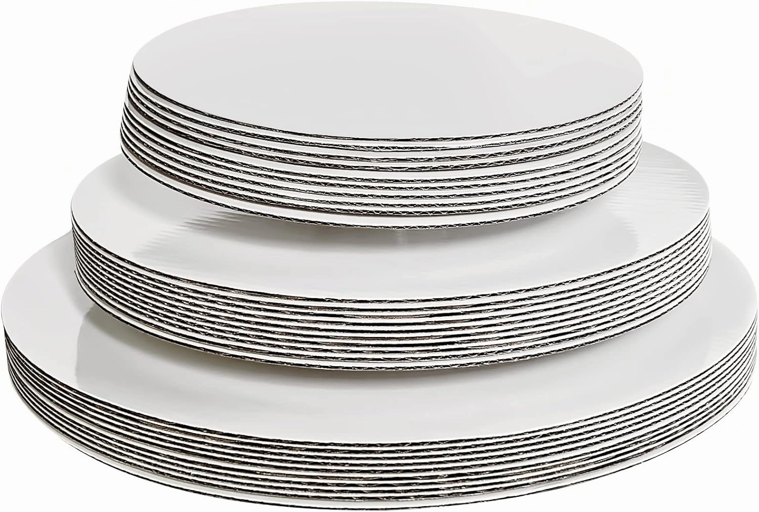 ONEMORE 30-Pack White Cake Board Rounds,Circle Cardboard Base Boards, 8, 10 and 12-Inch. Perfect for Cake Decorating, 10 of Each Size (White,30)