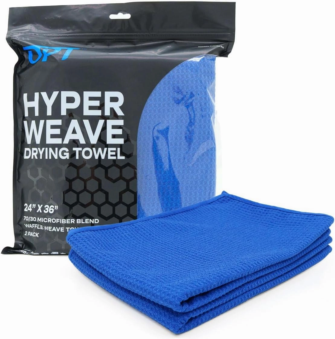 Optimum Hyper Weave Professional Waffle Weave Microfiber Towels for Drying Cars – 400 GSM, 24” x 36”, 70/30 Blend – 2 Pack