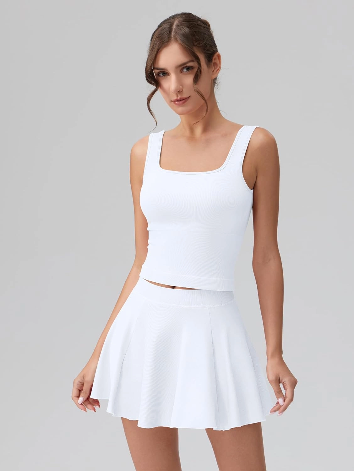 OQQ Women's 2 Piece Mini Skirt Sets Casual Summer Knit Cropped Tank Top with Sport Bra High Waisted Mini Skirts Outfit