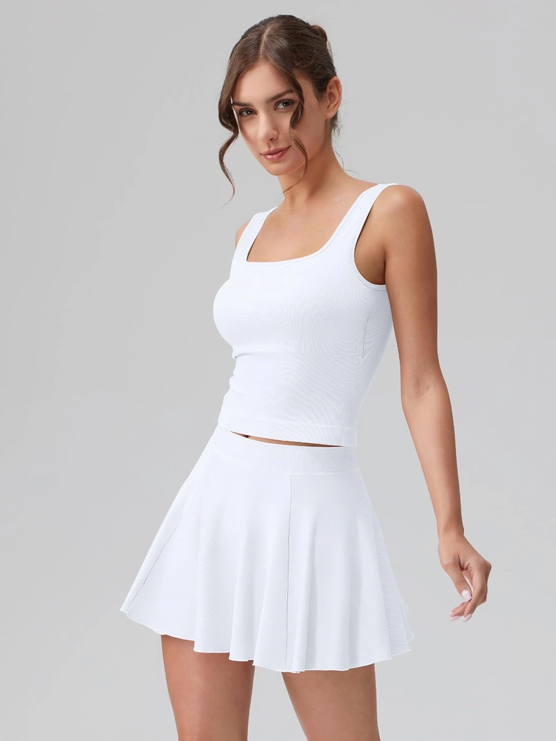 OQQ Women's 2 Piece Mini Skirt Sets Casual Summer Knit Cropped Tank Top with Sport Bra High Waisted Mini Skirts Outfit