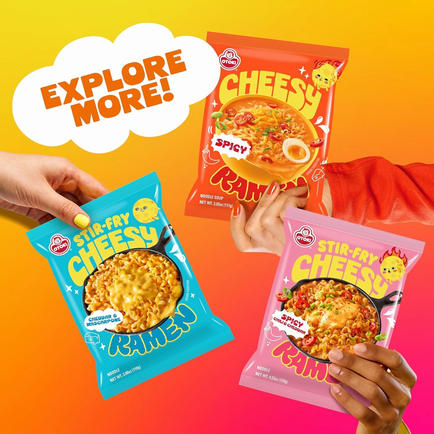 OTOKI Cheesy Ramen, Cheddar Flavor (8 Pack) | Non-Spicy, Creamy & Savory Korean Instant Noodles (PACK OF 8, Cheddar Flavor)