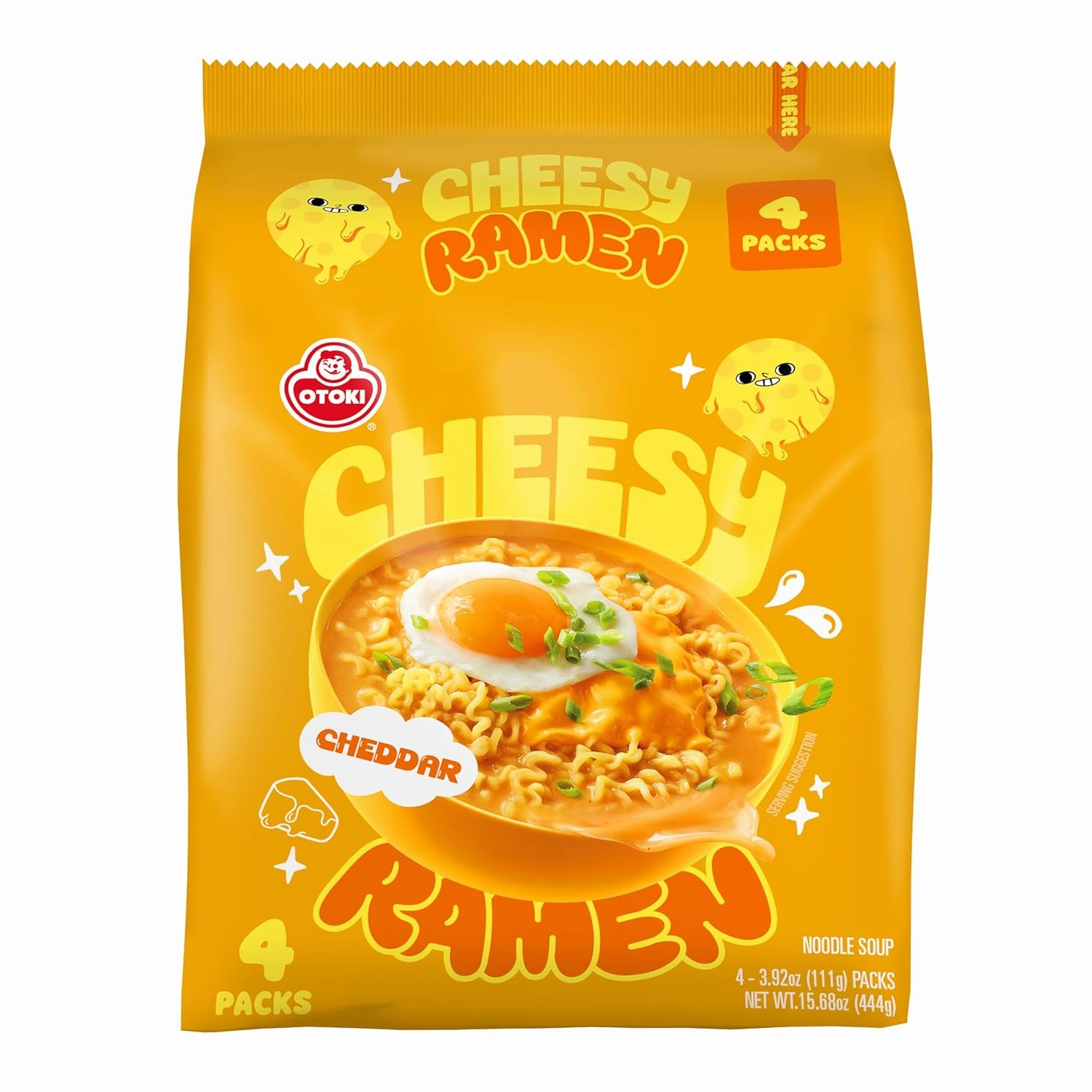 OTOKI Cheesy Ramen, Cheddar Flavor (8 Pack) | Non-Spicy, Creamy & Savory Korean Instant Noodles (PACK OF 8, Cheddar Flavor)