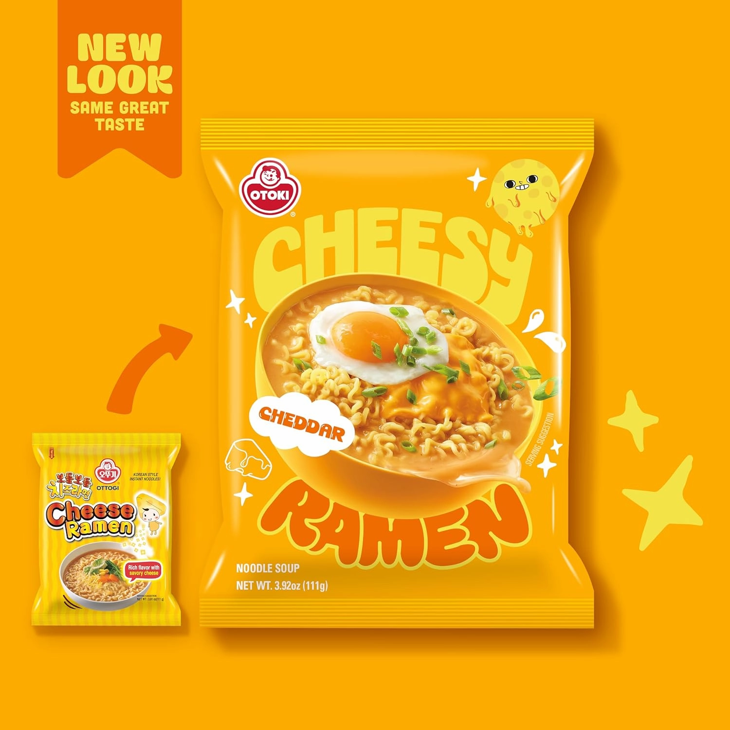 OTOKI Cheesy Ramen, Cheddar Flavor (8 Pack) | Non-Spicy, Creamy & Savory Korean Instant Noodles (PACK OF 8, Cheddar Flavor)