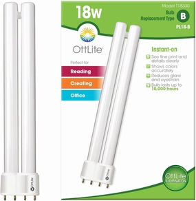 OttLite 18W Replacement Tube Light Bulb Lamps Only – Compact Fluorescent Bulb with Bright Natural Daylight – Low Heat & Glare Type B Bulb for Reduced Eyestrain