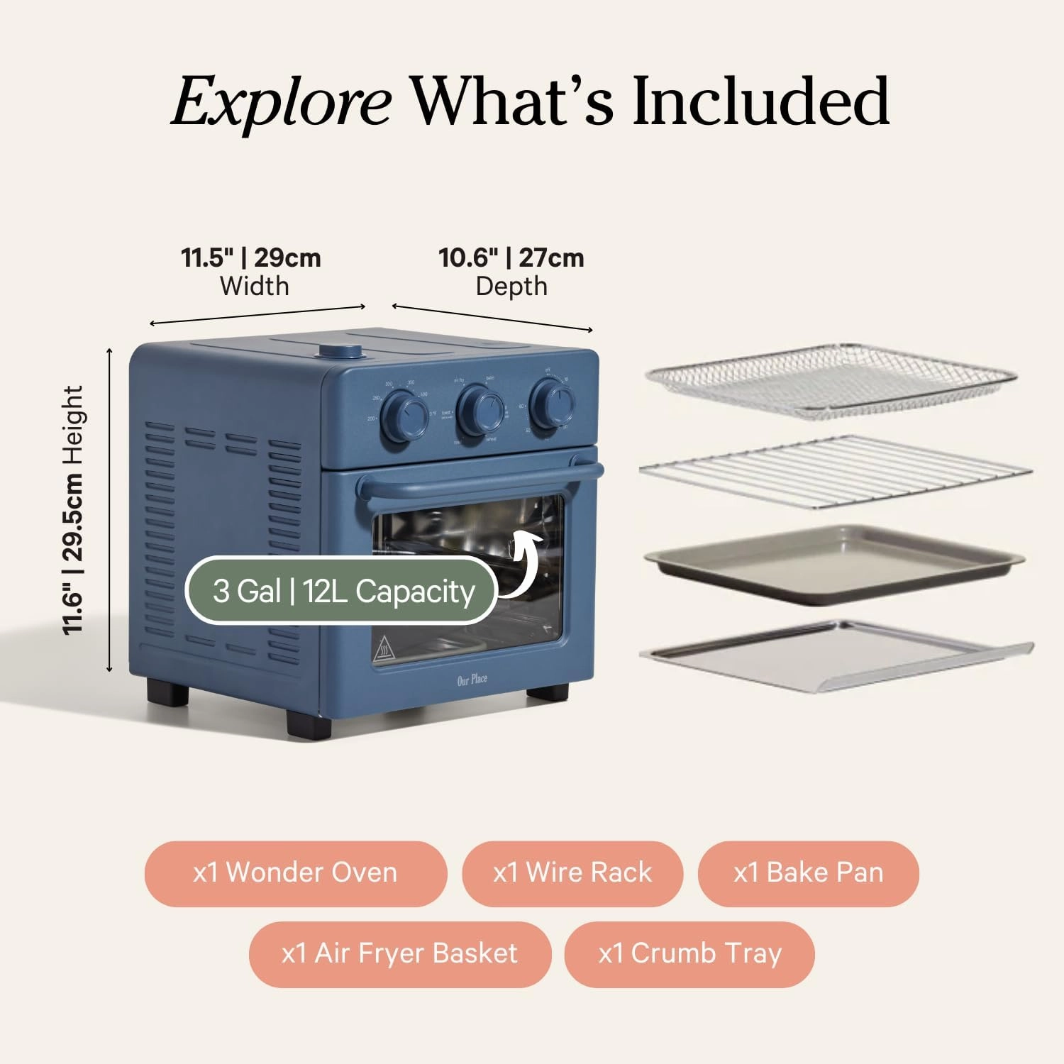 Our Place Wonder Oven | 6-in-1 Air Fryer & Toaster Oven with Steam Infusion | Compact, Countertop Friendly, Fast Preheat, Multifunctional | Air Fry, Toast, Roast, Bake, Reheat & Broil | Blue Salt