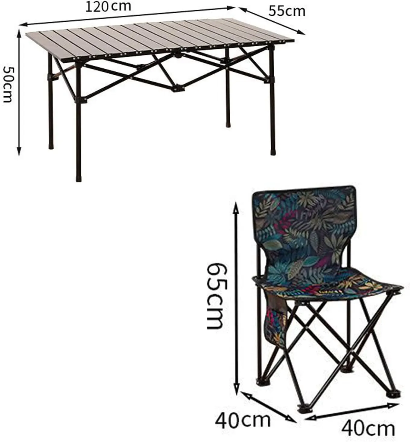 Outdoor Camping air Sets with Table, Aluminum Alloy Folding Camp Table and airs Side Pockets Carry Bags, for Fishing Hiking Sports