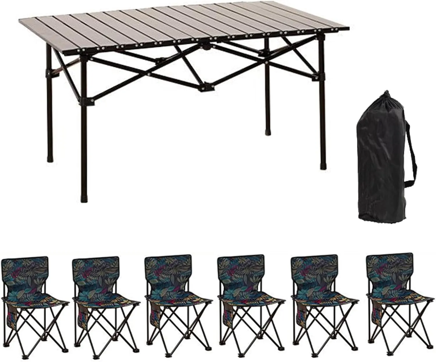 Outdoor Camping air Sets with Table, Aluminum Alloy Folding Camp Table and airs Side Pockets Carry Bags, for Fishing Hiking Sports