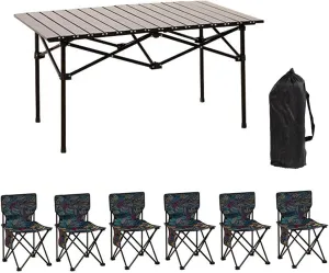 Outdoor Camping air Sets with Table, Aluminum Alloy Folding Camp Table and airs Side Pockets Carry Bags, for Fishing Hiking Sports