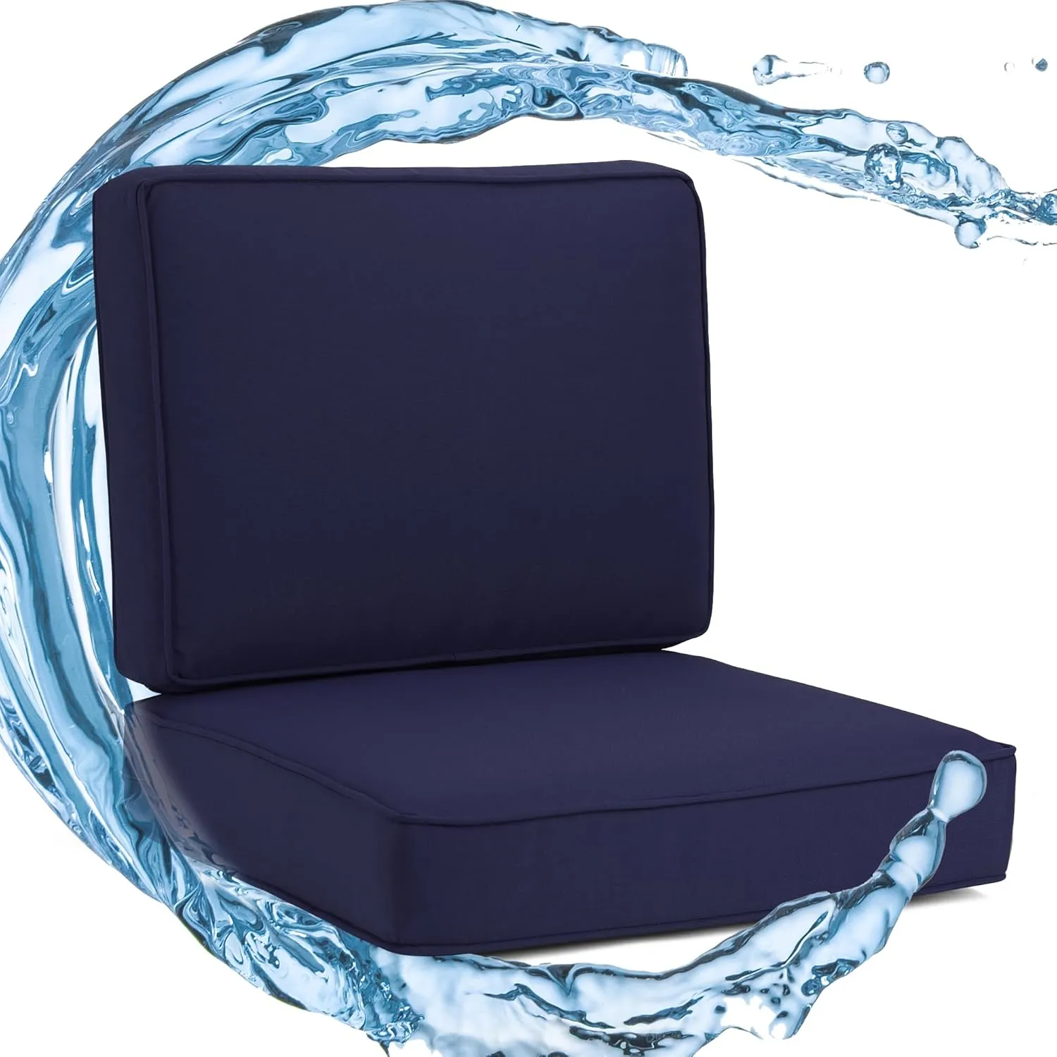 Outdoor Deep Seating Cushion Set, 24" x 24", Patio Chair Deep Seat Cushion and Back Cushion (1, Dark&Blue)