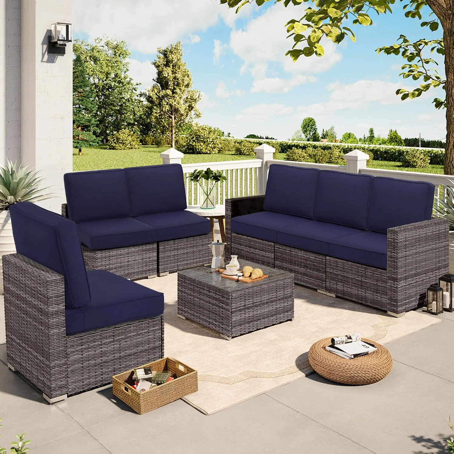 Outdoor Deep Seating Cushion Set, 24" x 24", Patio Chair Deep Seat Cushion and Back Cushion (1, Dark&Blue)