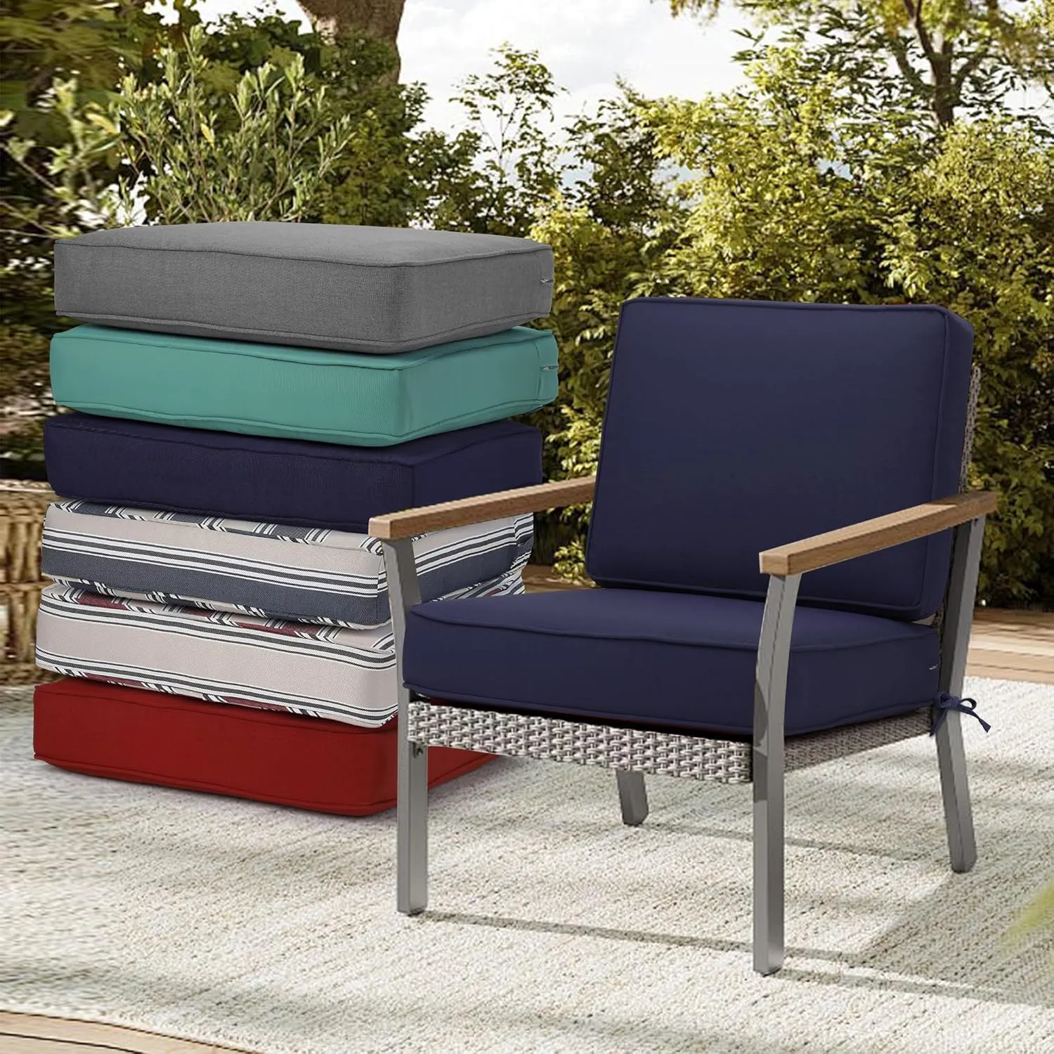 Outdoor Deep Seating Cushion Set, 24" x 24", Patio Chair Deep Seat Cushion and Back Cushion (1, Dark&Blue)