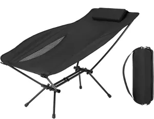 Outdoor Foldable Aluminum Alloy Recliner Portable Folding Lay Flat Chair Padded Pillow Nap Lunch Break Fishing Lightweight Beach Lazy Stool Leisure Camping-Noir