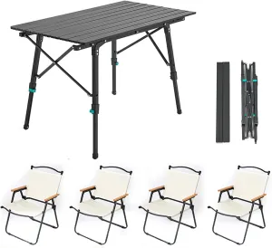Outdoor Folding Table and Chairs Portable Picnic Camping Chair Set with Adjustable Height Aluminum Roll Up for Outdoor, Picnic,Backyard
