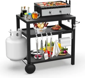 Outdoor Grill Cart, Pizza Oven Table Stand for Onni and Nijia, Griddle Stand for Blackstone, 3-Shelves Food Prep Table with Wheels, Grill Stand for Picnic, Camping