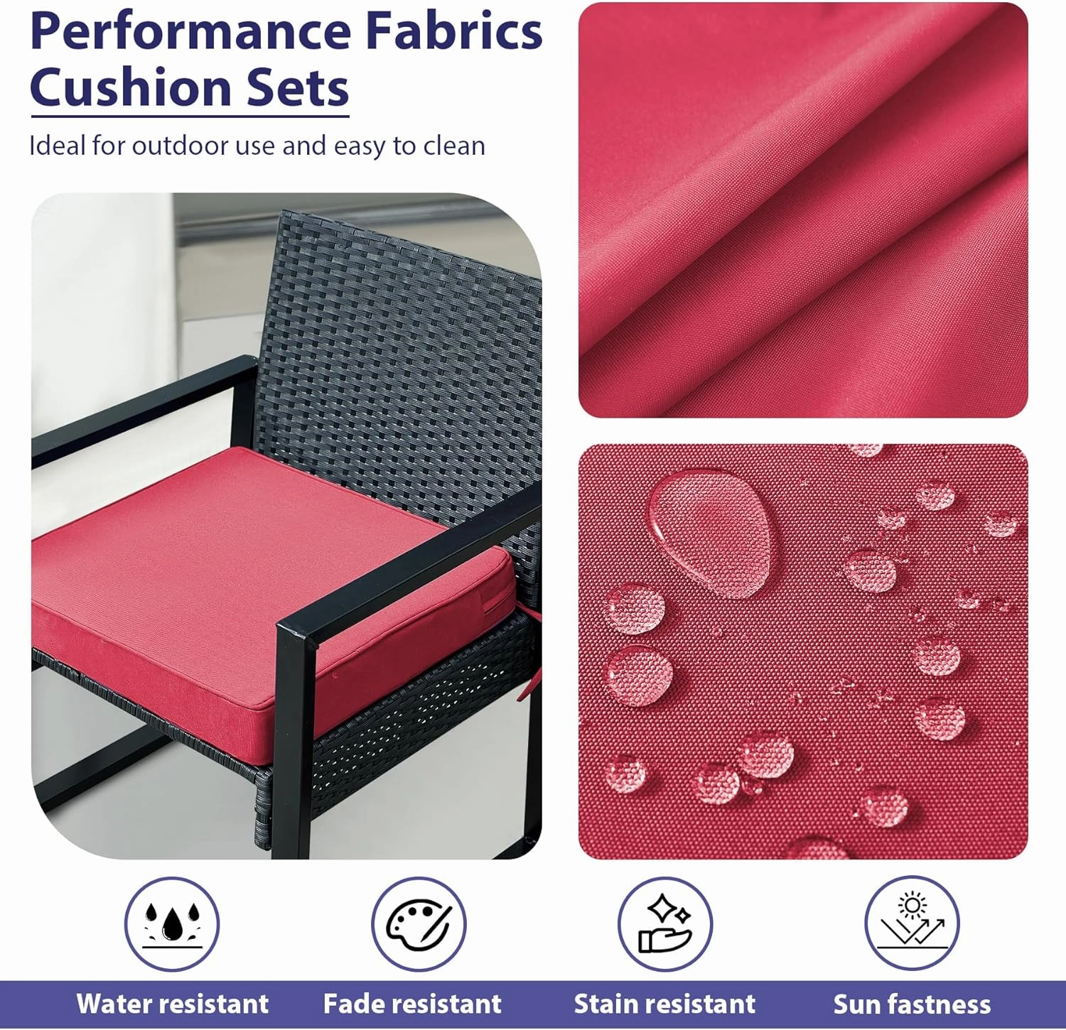 Outdoor Chair Cushions Set of 4,Waterproof Outdoor Seat Cushions for Patio Furniture,Patio Chair Cushion with Handle and Ties, Square Out Door Chair Pads,18.5" x 16" x 3", Burgundy
