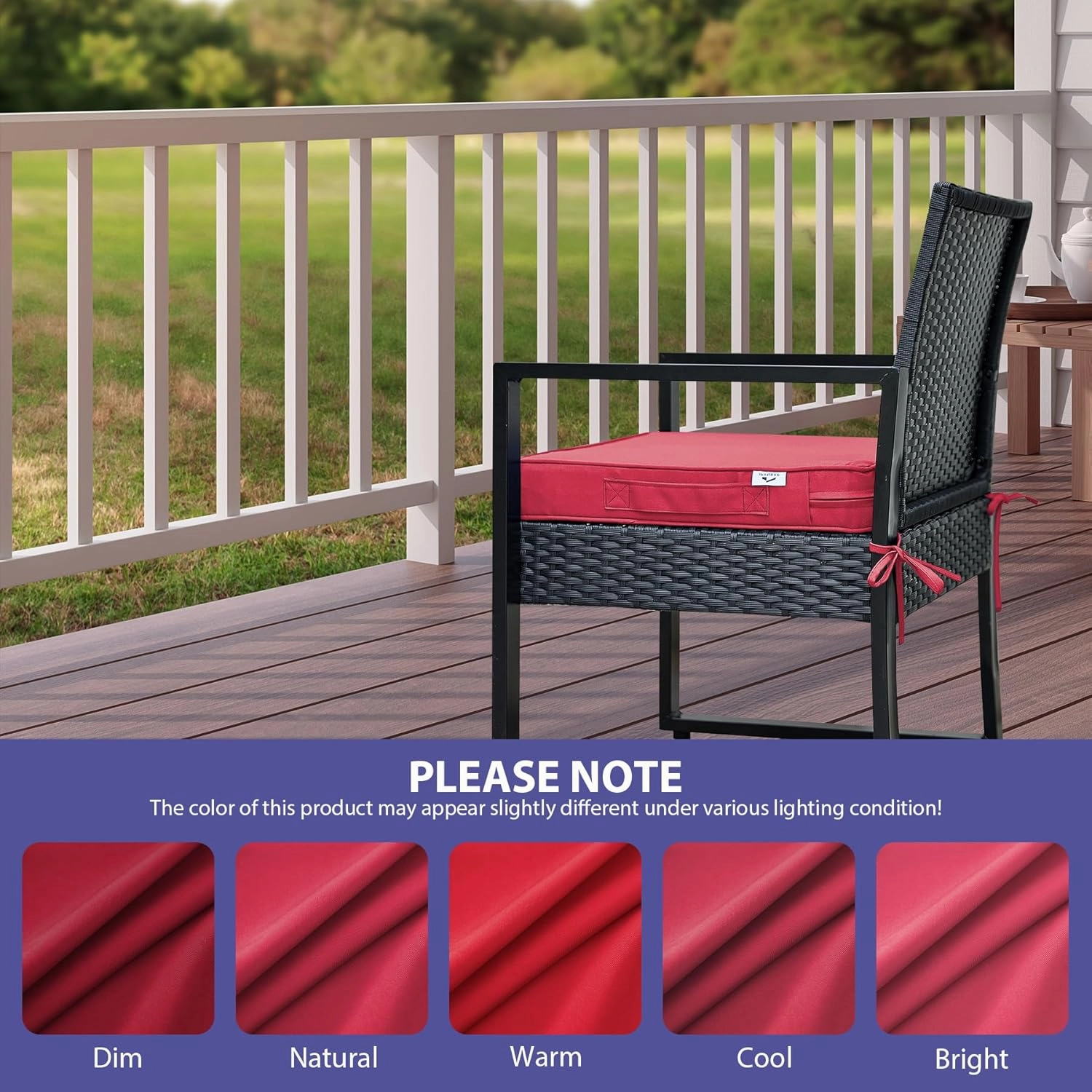 Outdoor Chair Cushions Set of 4,Waterproof Outdoor Seat Cushions for Patio Furniture,Patio Chair Cushion with Handle and Ties, Square Out Door Chair Pads,18.5" x 16" x 3", Burgundy